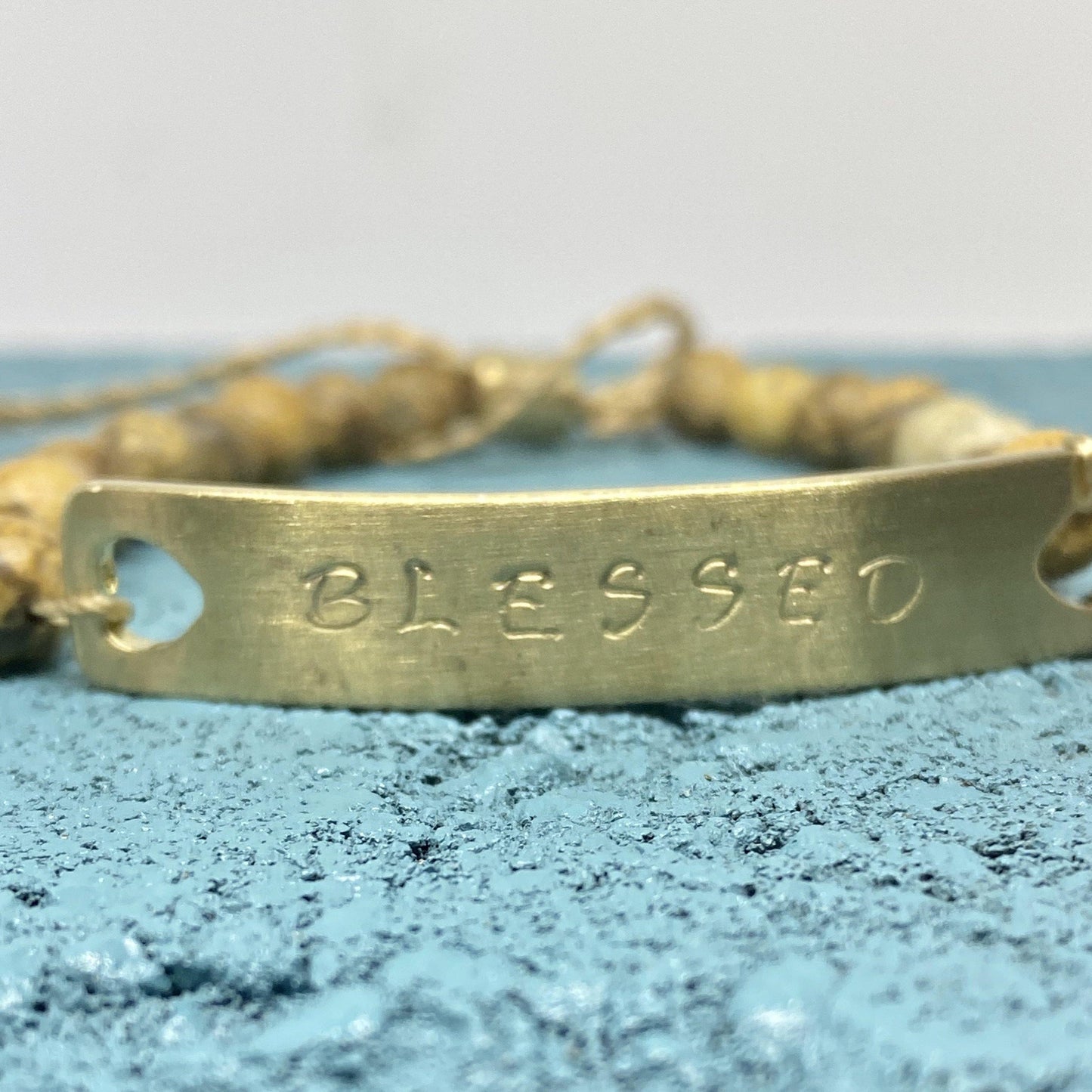 hand stamped jewelry, handmade jewelry, bead bracelets, metal bar bead bracelets, pull tie bead bracelets