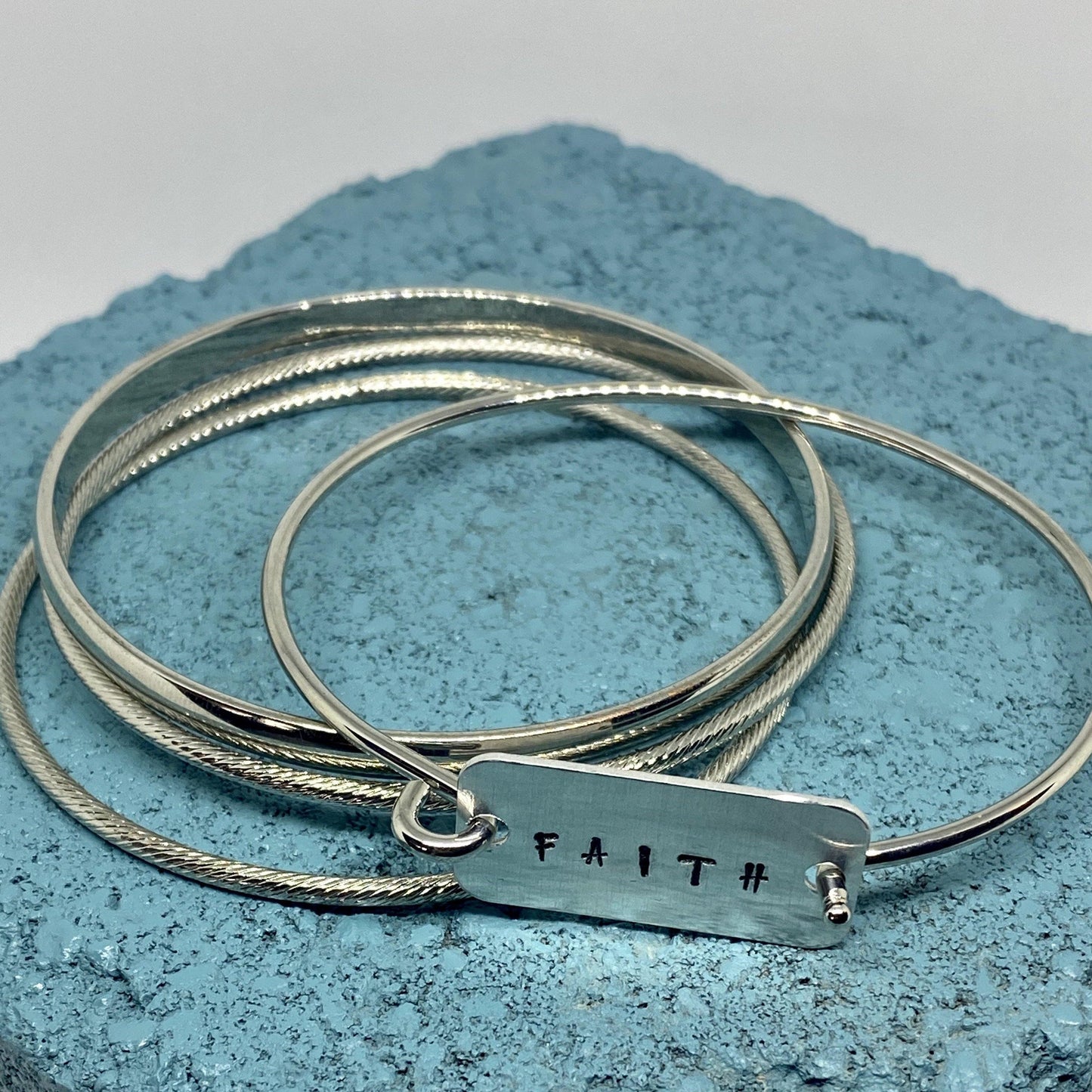 hand stamped jewelry, handmade jewelry, bangle bracelets, inspirational jewelry