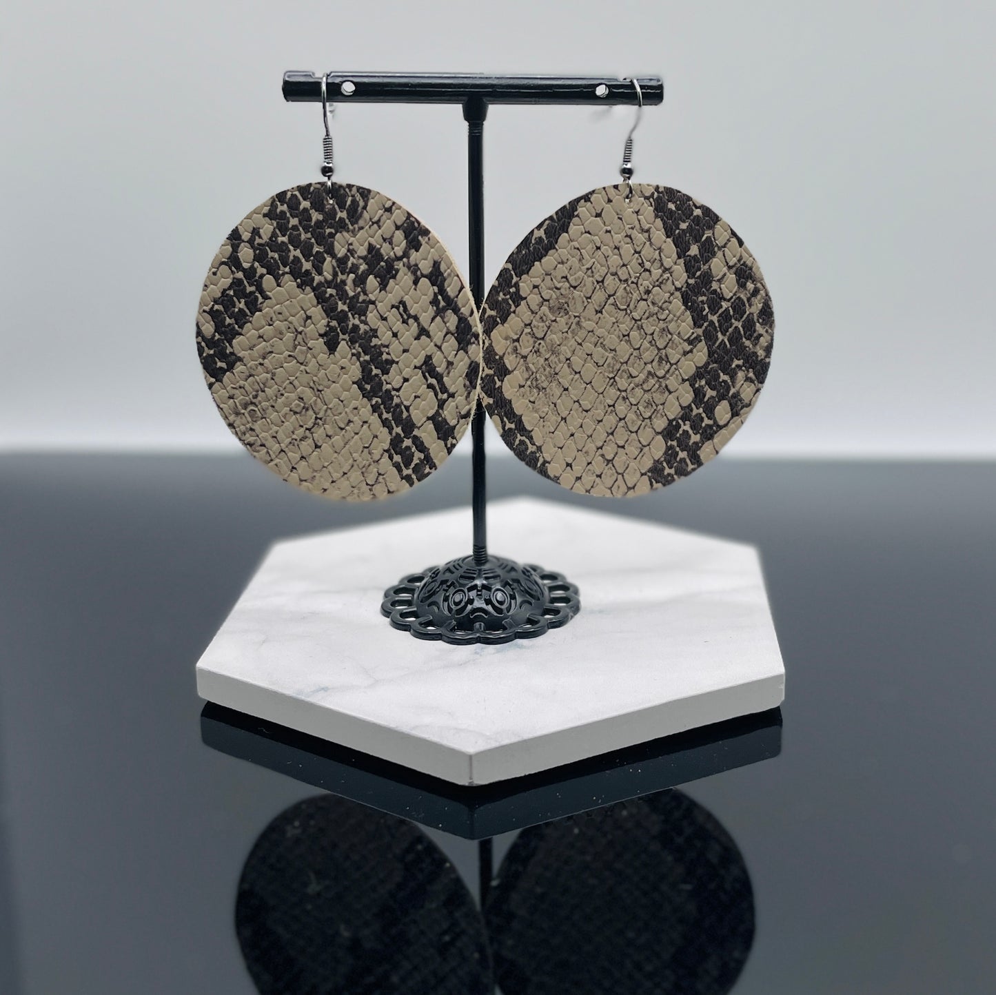 Snake Skin Round Drop Earrings