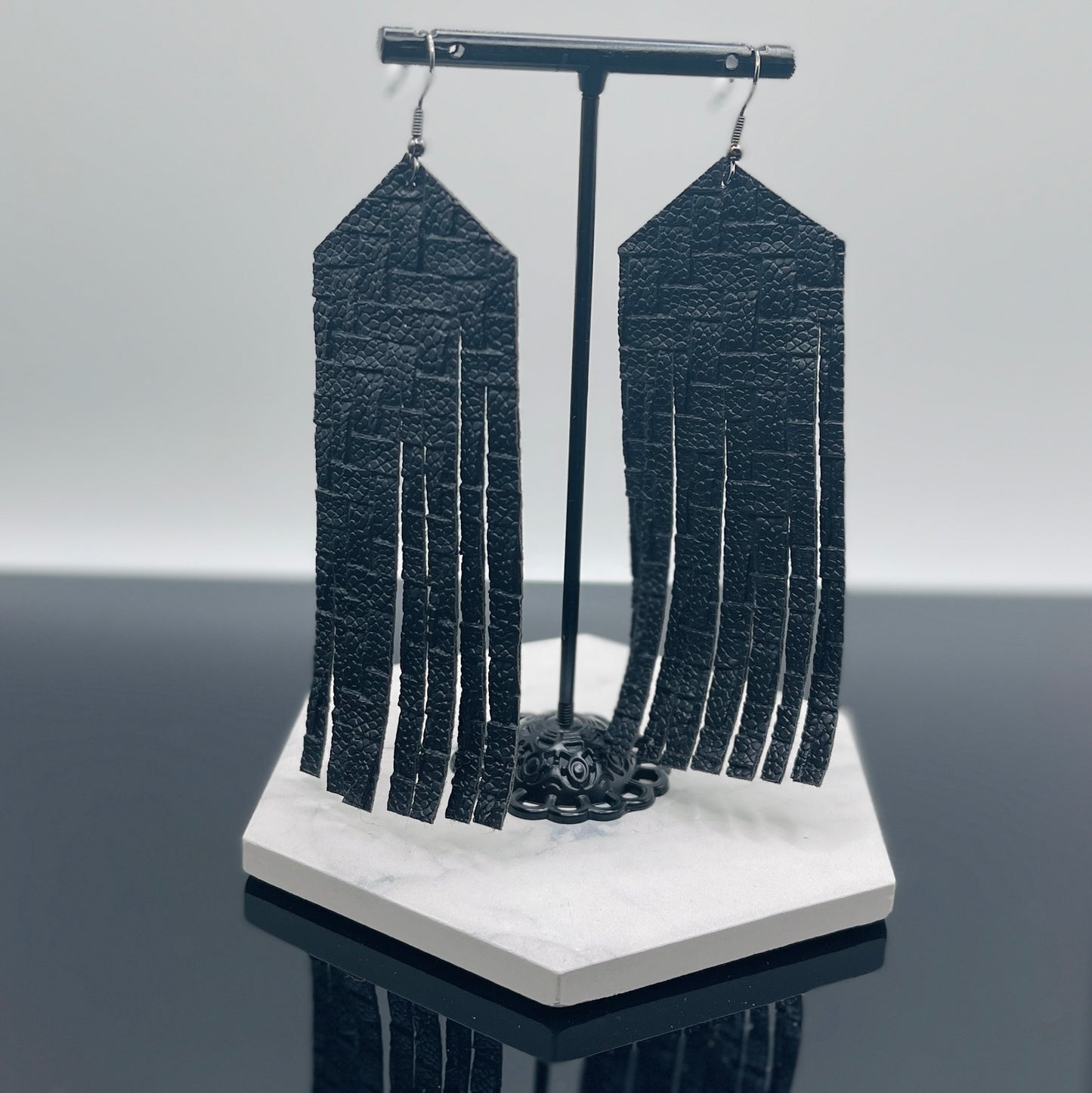 Black Woven Fringe Earrings