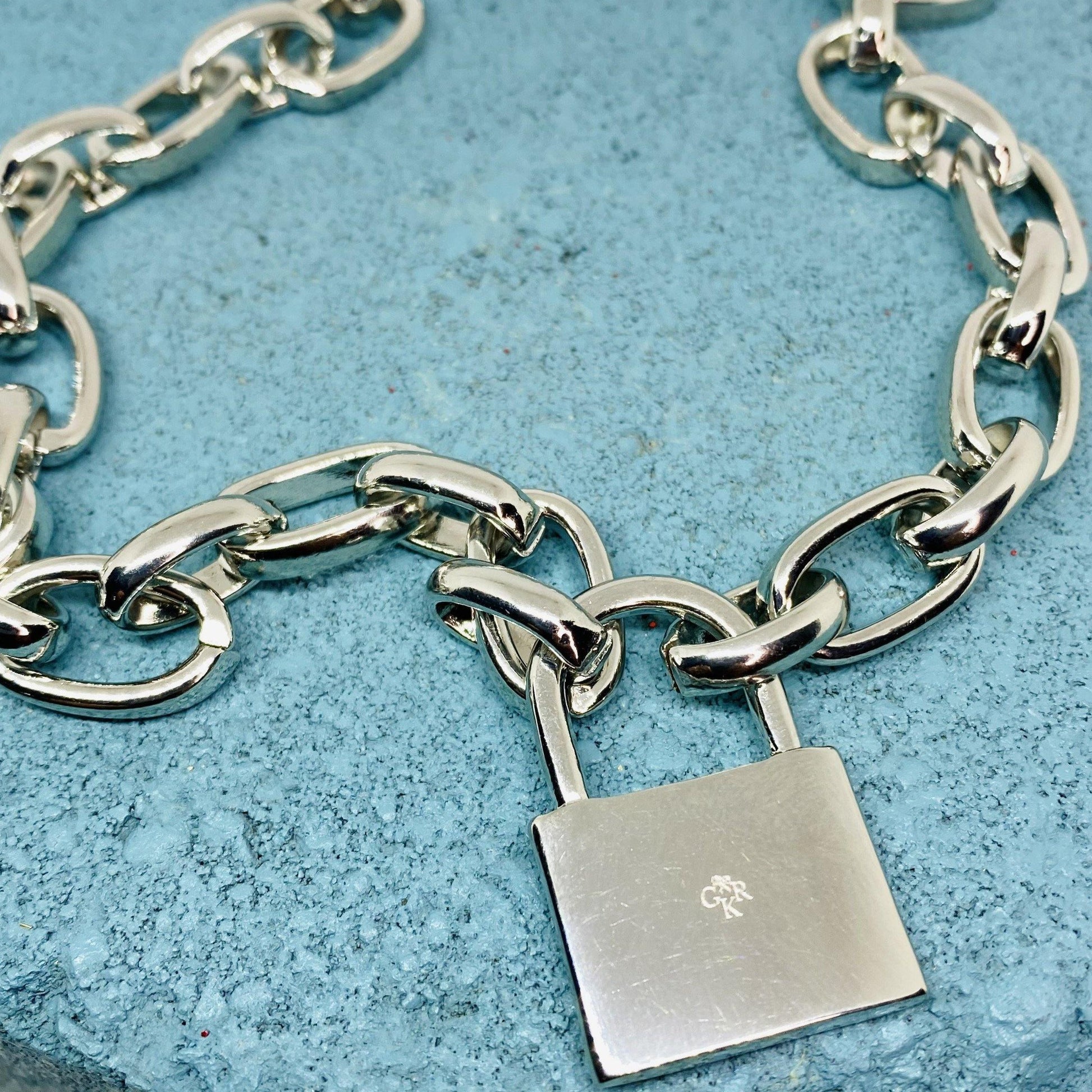 hand stamped jewelry, chain necklace, lock chain necklace