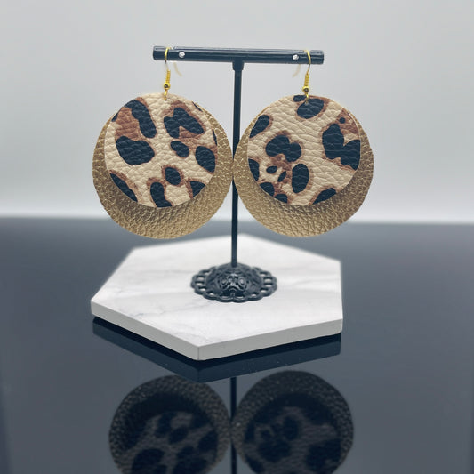 Leopard & Gold Round Drop Earrings